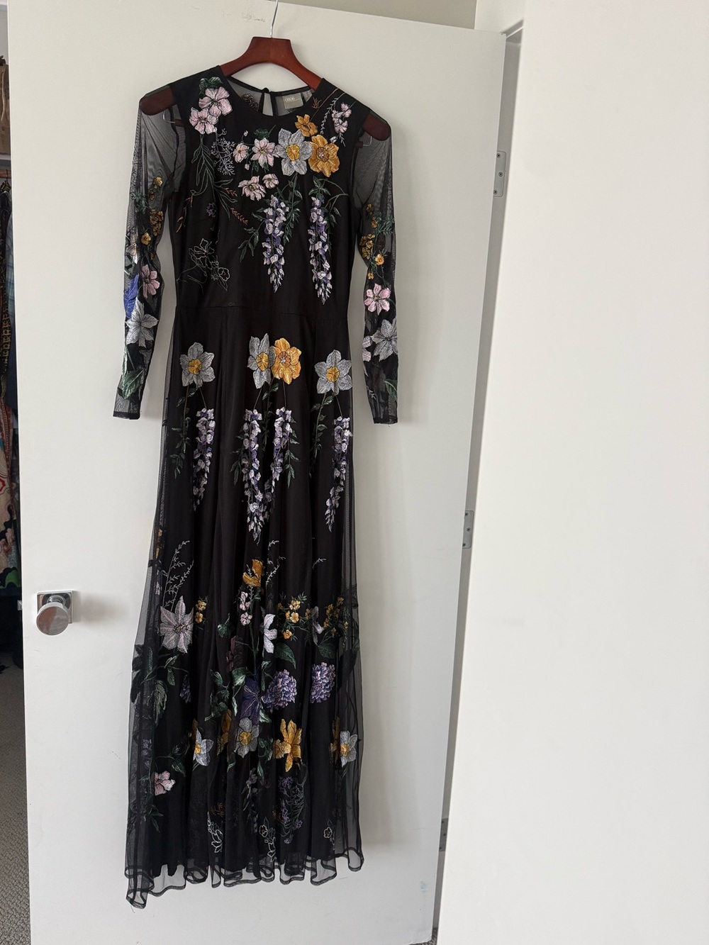 ASOS Black Floral Embroidered Long Sleeve Maxi Dress Size 6